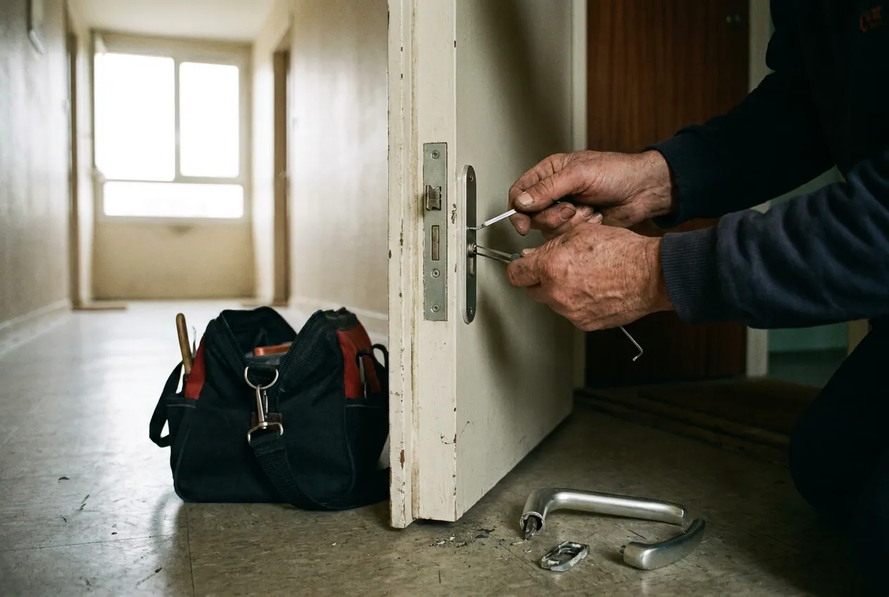 Poignée de porte d'appartement claquée dans une résidence de Saint-Michel-sur-Orge
